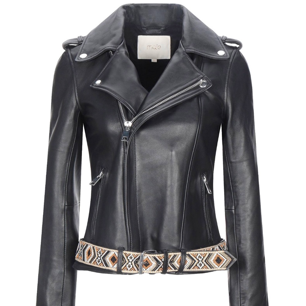 Maje Leather Jacket in Black Size 36